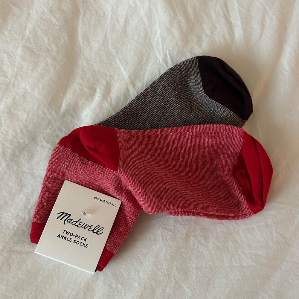 NWT Madewell Two-Pack Striped Ankle Socks Red and Brown